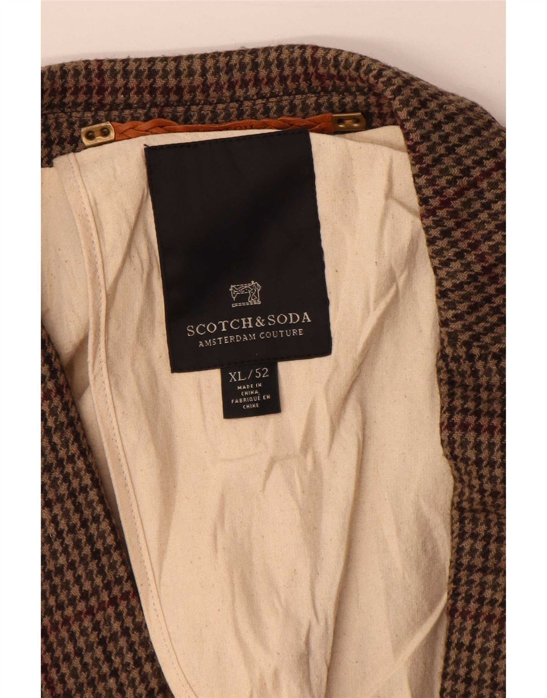 Giacca blazer da uomo a 2 bottoni Scotch & Soda IT 52 XL lana pied de poule marrone