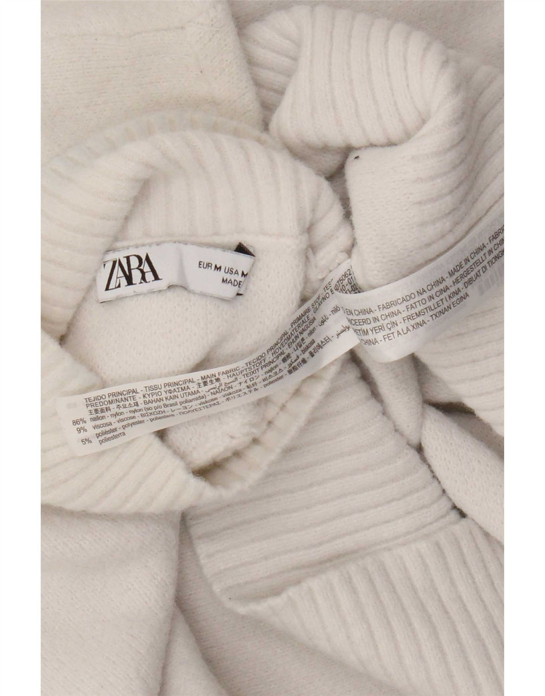 Maglione maglione collo alto da donna Zara UK 12 nylon bianco medio