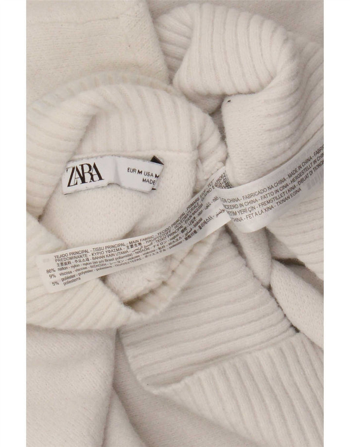 Maglione maglione collo alto da donna Zara UK 12 nylon bianco medio