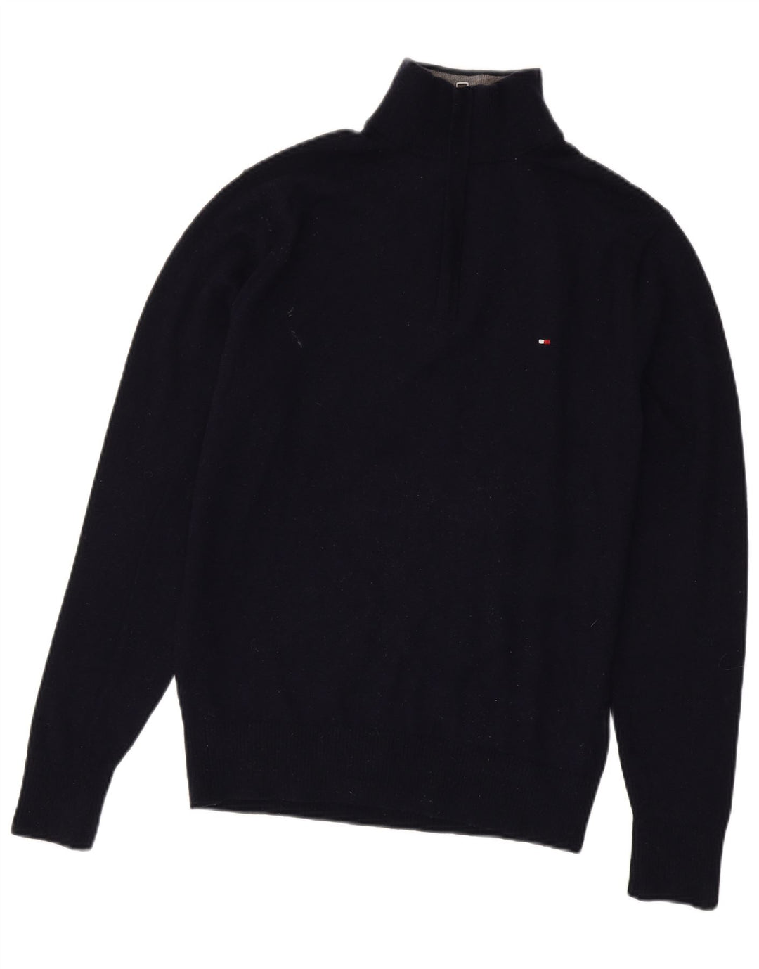 TOMMY HILFIGER Maglione da uomo con zip e collo grande in lana d'agnello blu navy