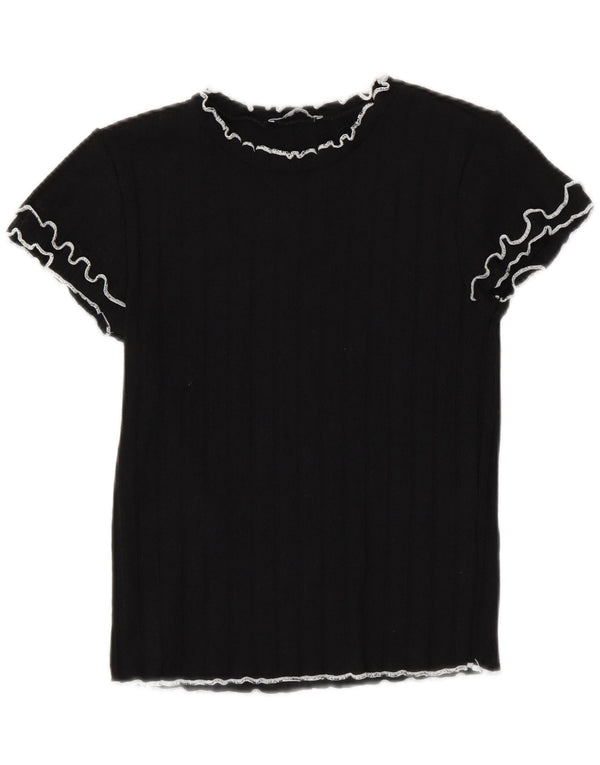 T-shirt corta da donna Zara UK 12 poliestere nero medio