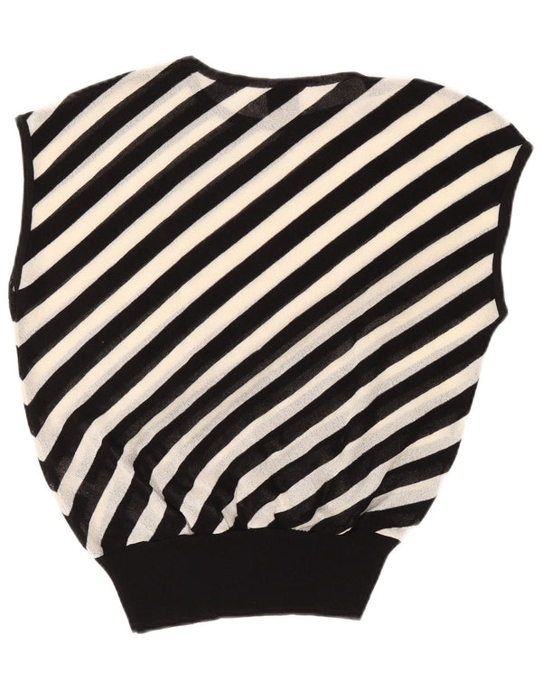 Top trasparente senza maniche da donna vintage EU 42 acetato a righe nere grandi