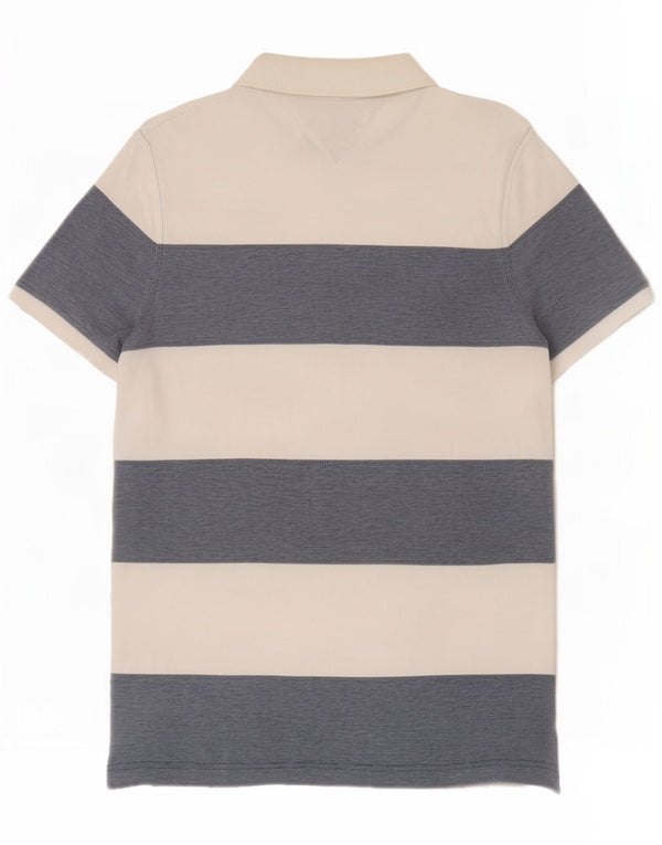Tommy Hilfiger Mens Slim Fit Polo Shirt Small White Striped Cotton