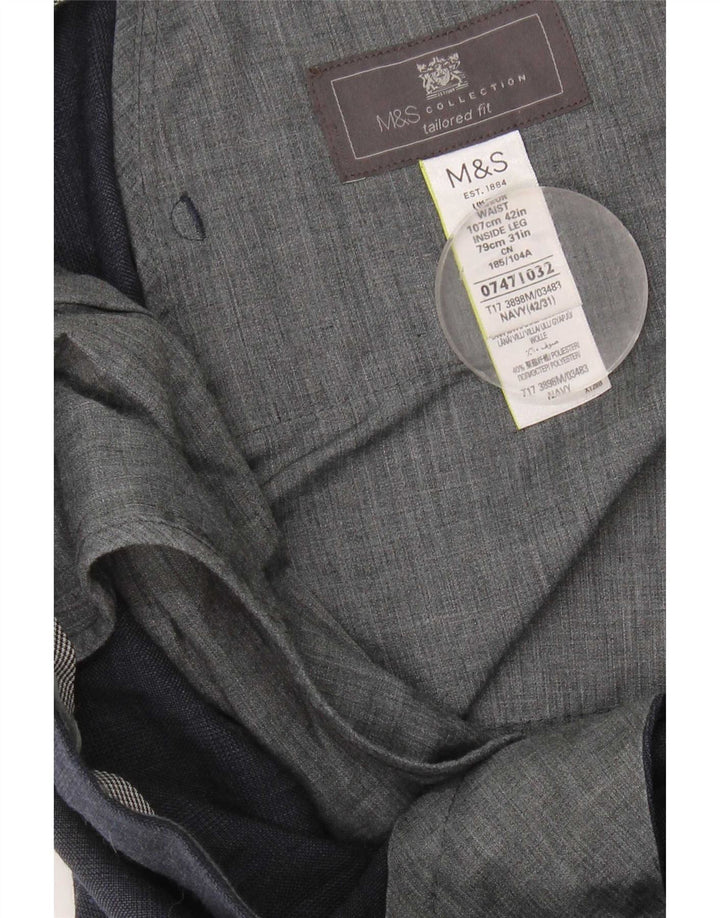 Pantaloni da abito su misura da uomo Marks & Spencer W42 L31 blu navy a quadri
