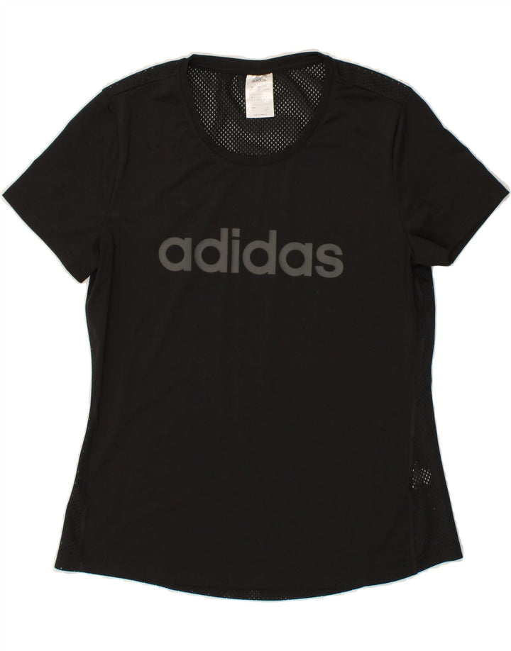 ADIDAS Womens Graphic T-Shirt Top UK 12 Medium Black Polyester Vintage Adidas and Second-Hand Adidas from Messina Hembry 