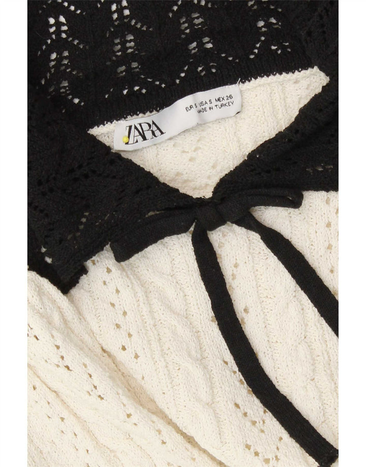 Top Zara da donna in maglia corta in maglia UK 10 piccolo bianco a blocchi di colore