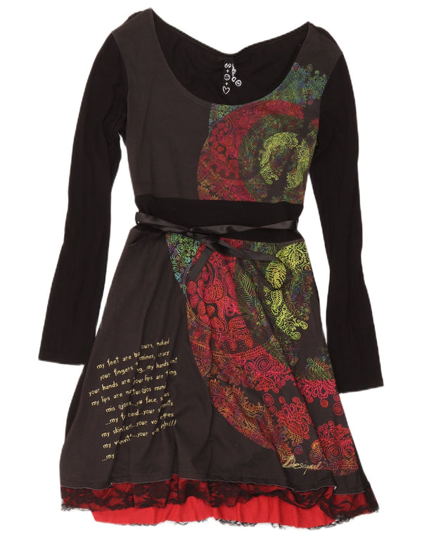 Desigual Abito da donna a maniche lunghe con grafica grafica UK 8 Piccolo Paisley nero