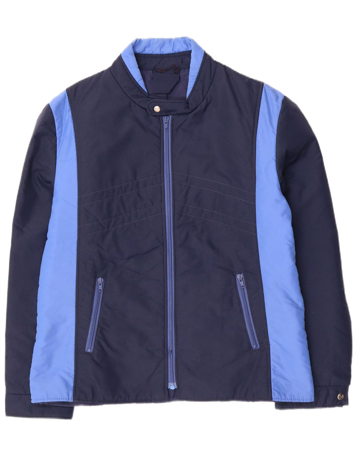 Giacca a vento vintage da uomo UK 40 grande poliammide color block blu navy