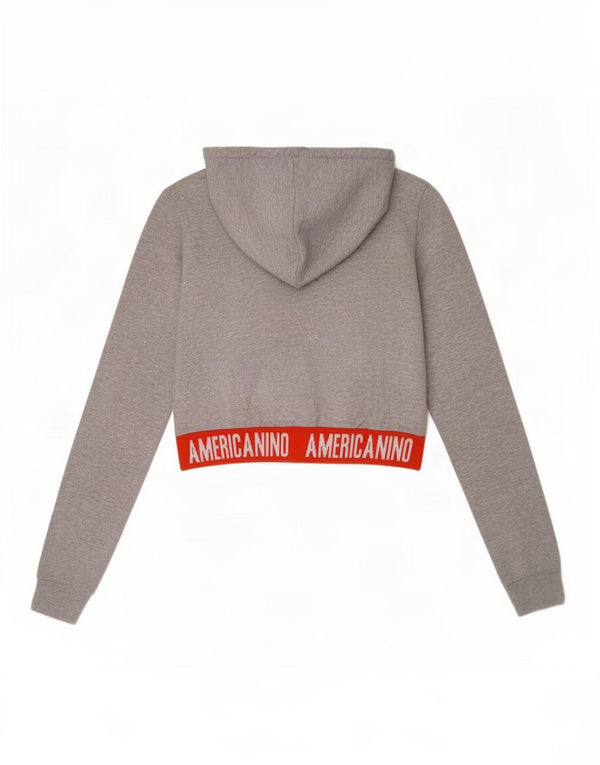 Americanino Womens Graphic Hoodie Jumper UK 12 Medium Grey Colourblock
