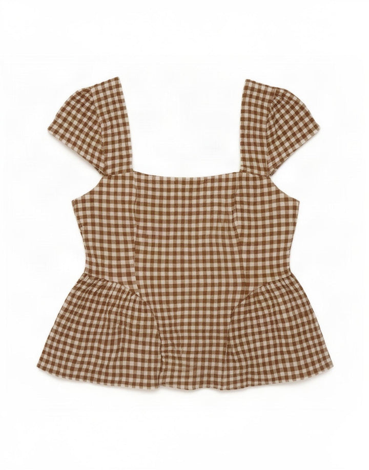 Top camicetta da donna Marks & Spencer UK 12 cotone a quadretti beige medio