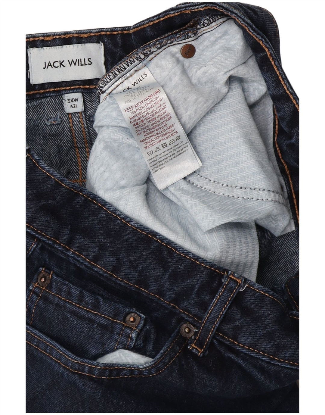 Jeans dritti da uomo Jack Wills W34 L32 cotone blu navy