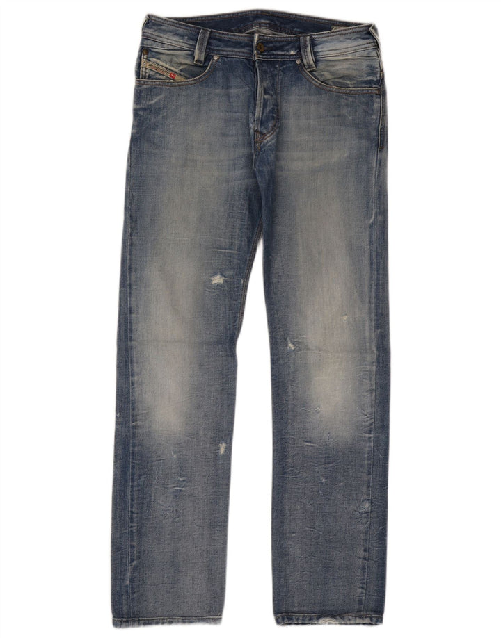 Jeans dritti invecchiati da uomo Diesel W30 L31 in cotone blu