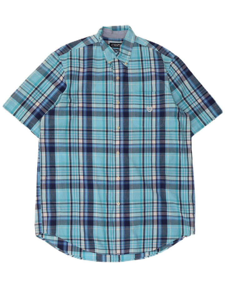 Chaps - Camicia a maniche corte da uomo, facile da pulire, in cotone a quadri blu grande