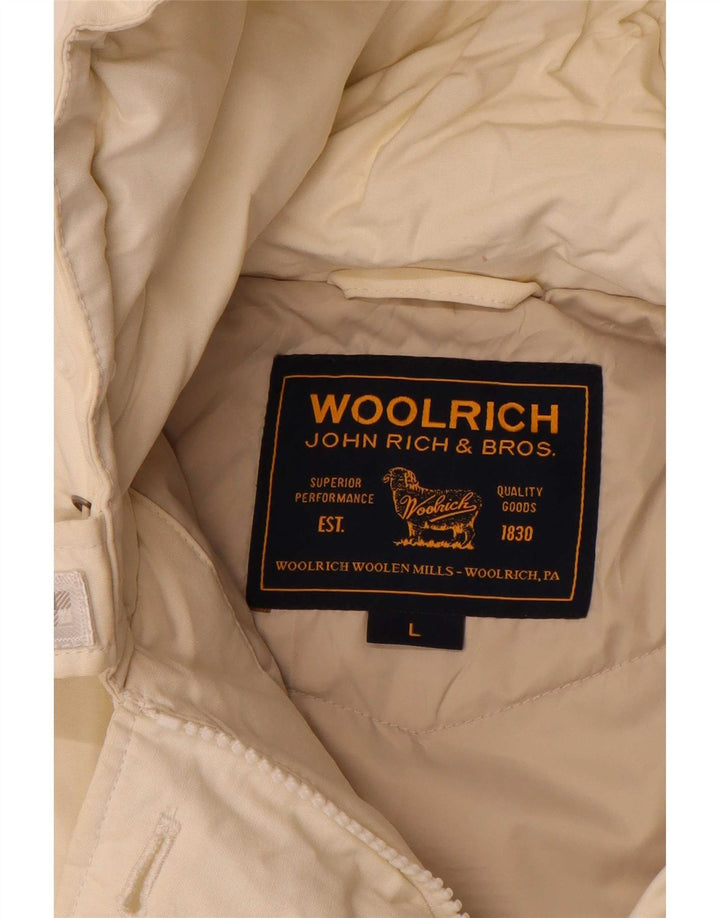 Cappotto imbottito con cappuccio da donna Woolrich UK 16 grande bianco sporco