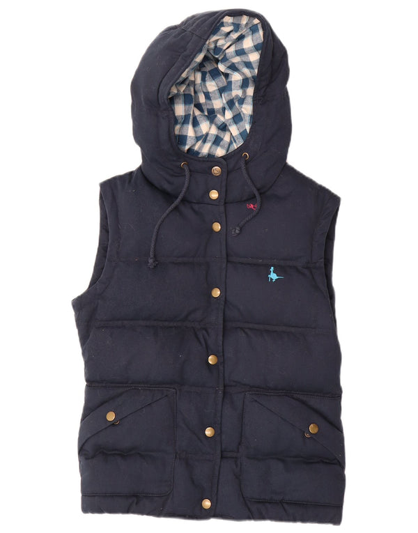 JACK WILLS Gilet imbottito con cappuccio da donna UK 8 Small Poliestere blu navy