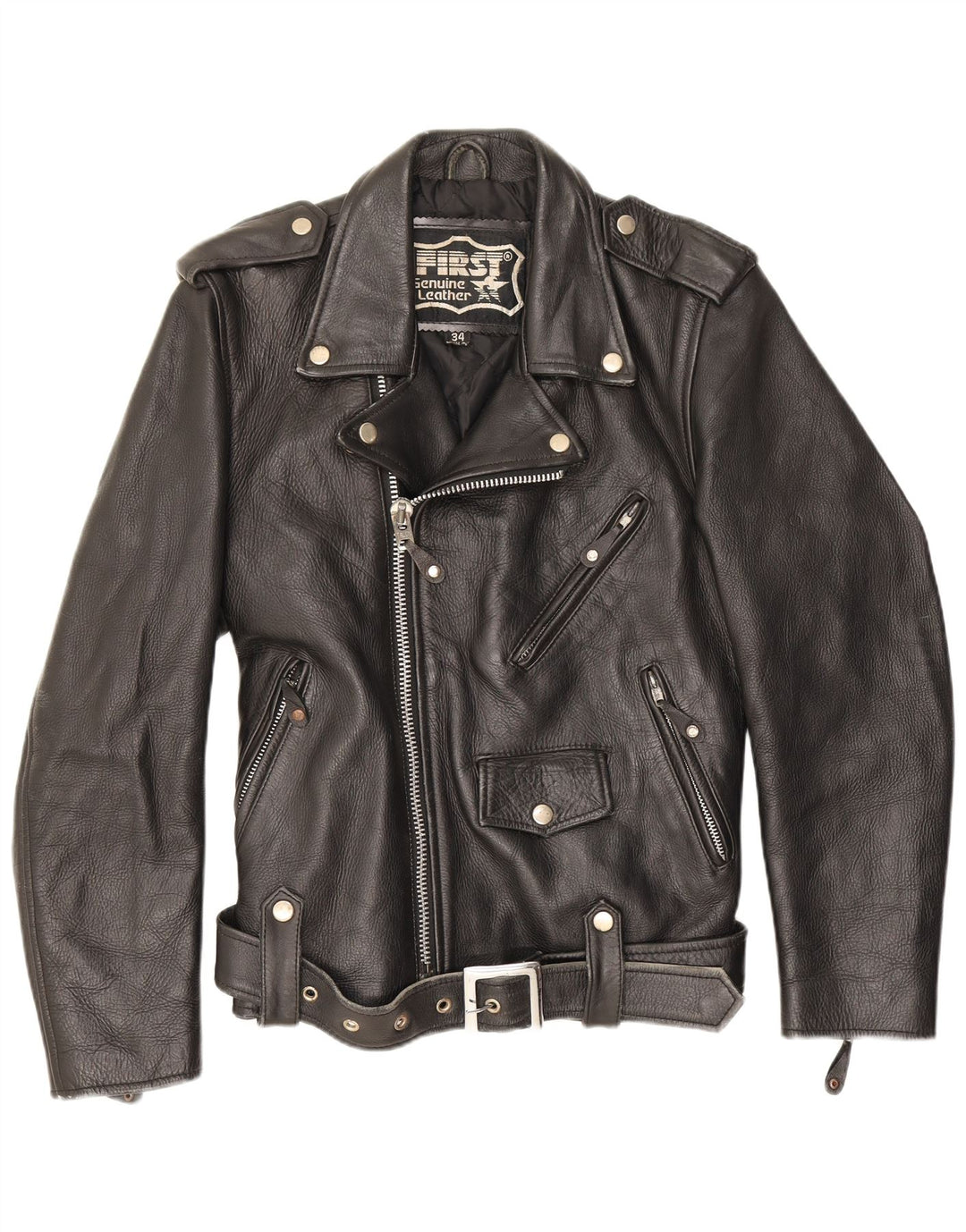 Prima giacca da motociclista in pelle da uomo UK 34 XS nera