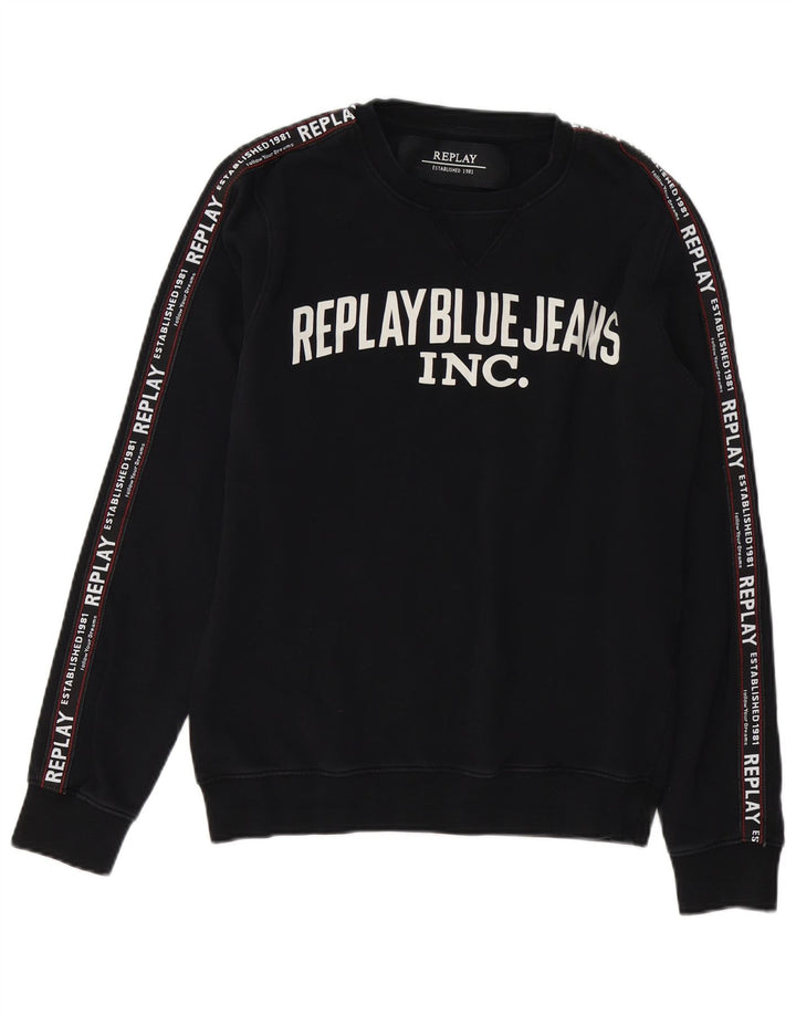 REPLAY Felpa grafica da uomo Maglione medio cotone nero