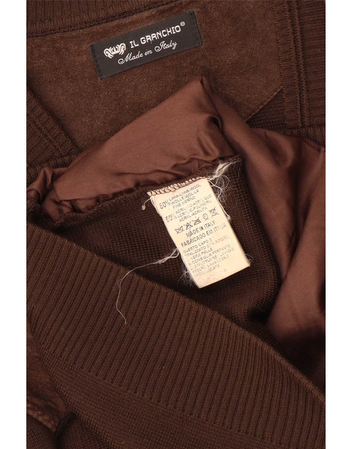 Il Granchio Maglione Cardigan in Pelle Scamosciata da Uomo Grande Lana Marrone