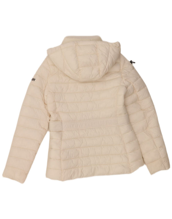 Giacca imbottita con cappuccio vestibilità ampia da donna DKNY UK 6 XS nylon bianco sporco
