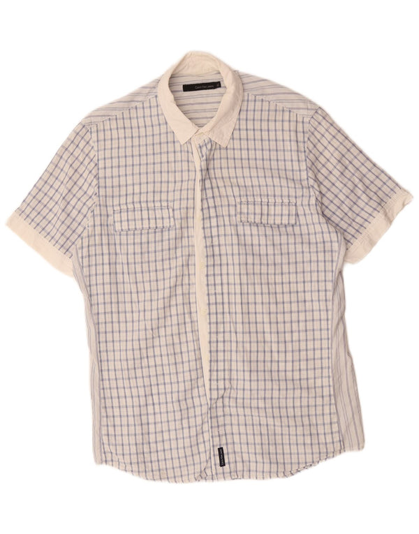 Camicia a maniche corte da uomo Calvin Klein XL in cotone a quadri bianchi