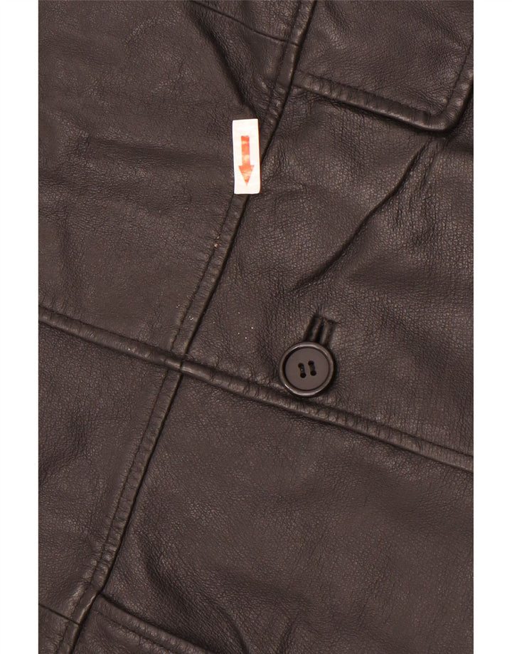 Giacca blazer in pelle vintage da uomo a 3 bottoni UK 38 in pelle nera media