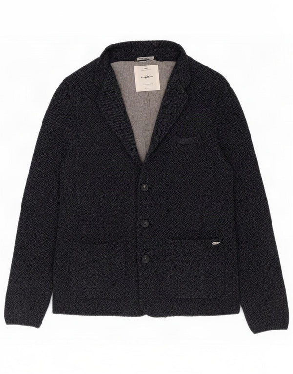 Zara Boys Knit 3 Button Blazer Jacket 13-14 Years Navy Blue Flecked Cotton