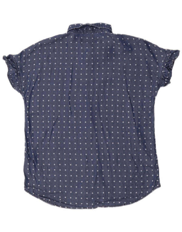 Dack's Womens Short Sleeve Shirt Blouse UK 14 Medium Navy Blue Polka Dot