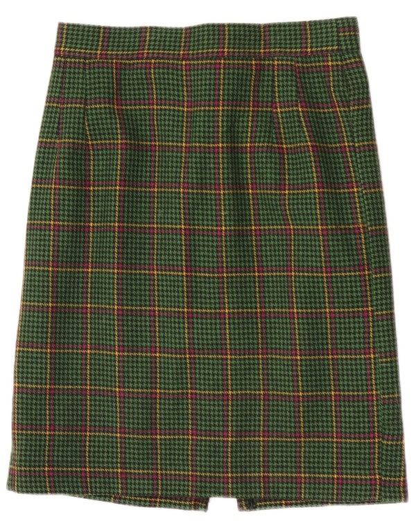Gonna dritta da donna vintage W28 pied de poule verde medio