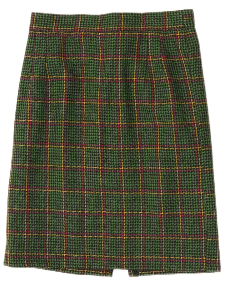 Gonna dritta da donna vintage W28 pied de poule verde medio