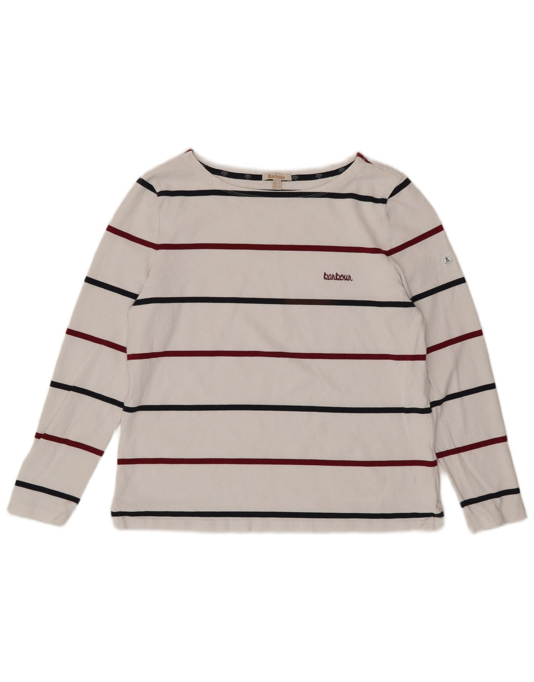 BARBOUR Top da donna a maniche lunghe UK 16 Large White Striped Cotton