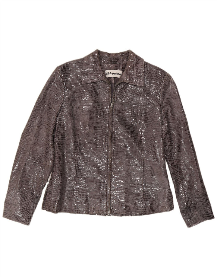 Giacca in pelle da donna vintage EU 38 Pelle con stampa animalier grigio medio