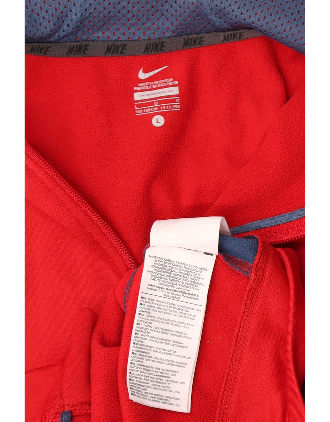 Felpa con cappuccio e zip Nike da ragazzo, 12-13 anni, grande, in poliestere color block rosso