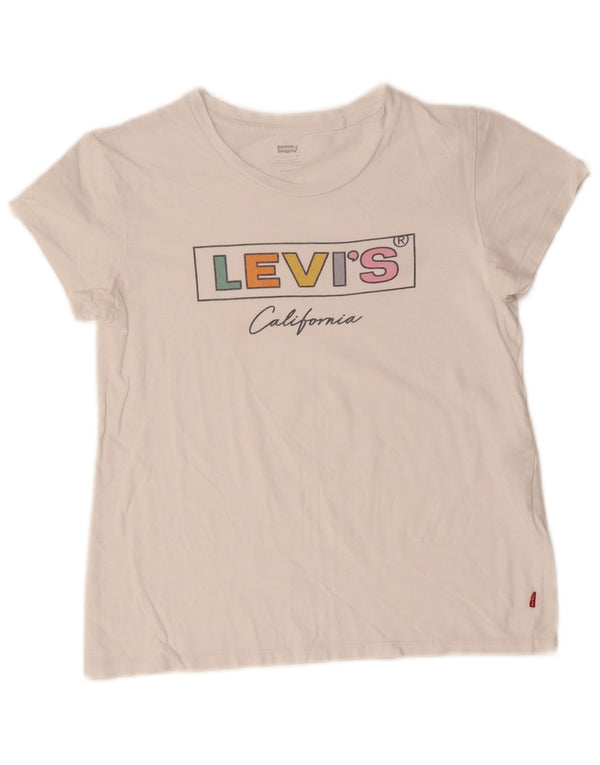 T-shirt grafica corta da donna LEVI'S UK 10 piccola in cotone bianco