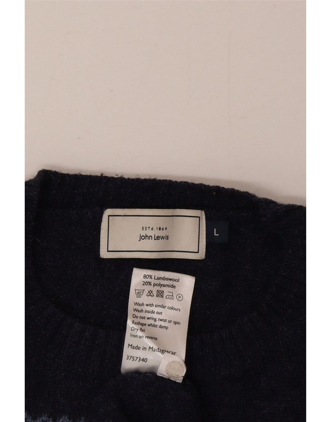 Maglione girocollo da uomo John Lewis, grande, blu navy, Fair Isle