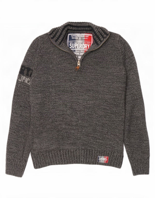 Maglione da uomo con collo con zip grafica Superdry Acrilico chiazzato grigio medio