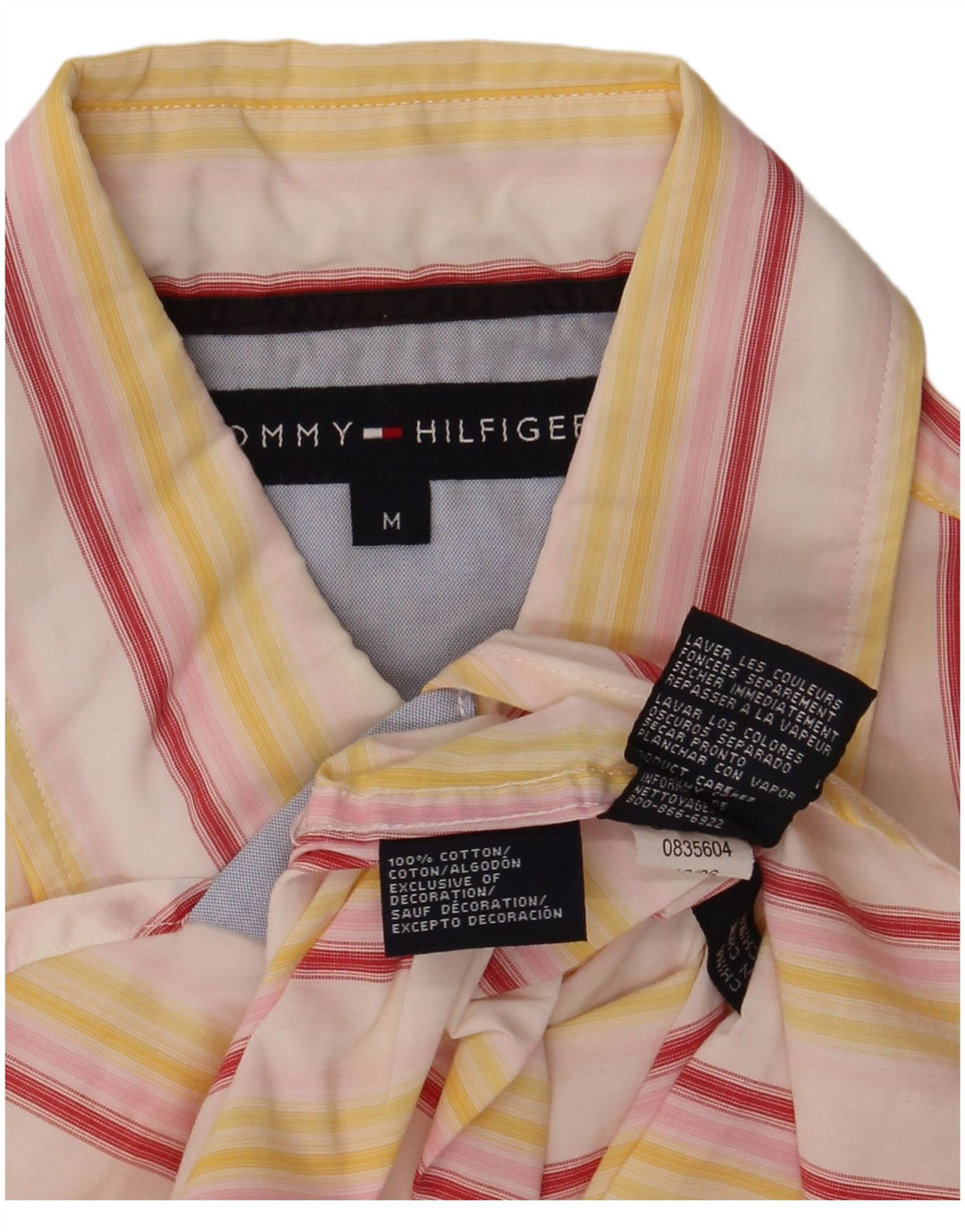 Camicia a maniche corte da uomo Tommy Hilfiger in cotone a righe gialle medie