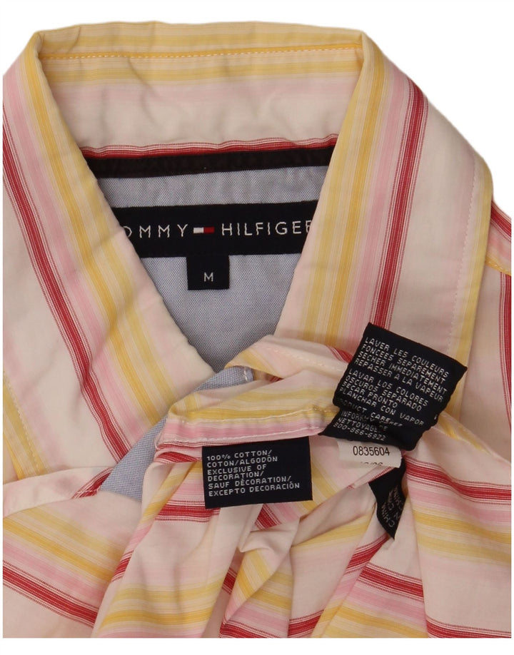 Camicia a maniche corte da uomo Tommy Hilfiger in cotone a righe gialle medie