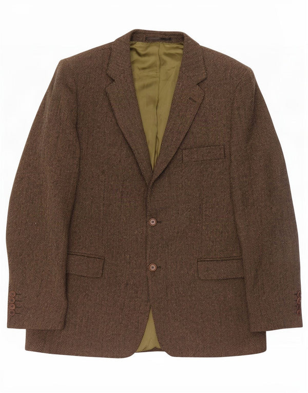 DONEGAL Giacca blazer da uomo a 2 bottoni UK 42 XL Lana vergine kaki a spina di pesce