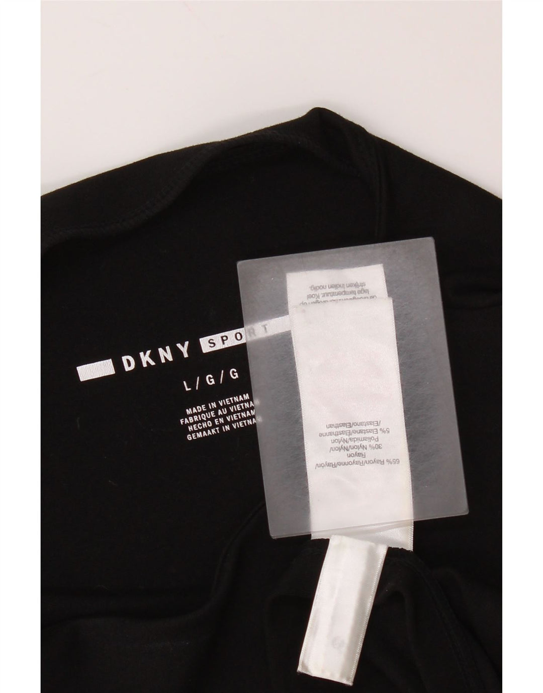 Top grafico da donna Dkny manica 3/4 UK 16 grande rayon nero