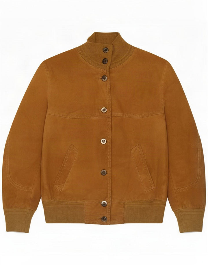 Giubbotto bomber vintage in pelle scamosciata da donna IT 46 Large Marrone