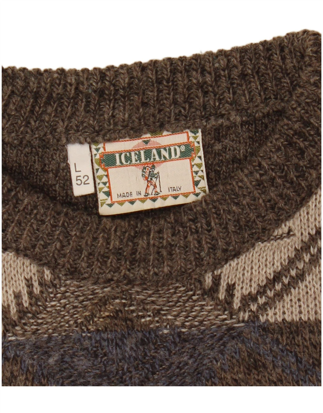 Maglione da uomo con scollo a barca islandese IT 52 grande marrone a rombi/diamante