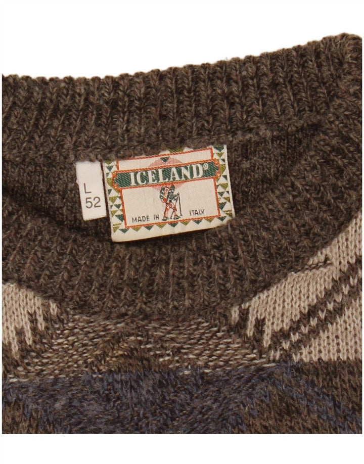 Maglione da uomo con scollo a barca islandese IT 52 grande marrone a rombi/diamante