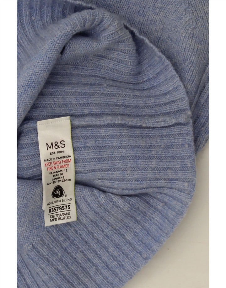 Maglione da donna Marks & Spencer con scollo a V UK 12 Lana d'agnello blu medio