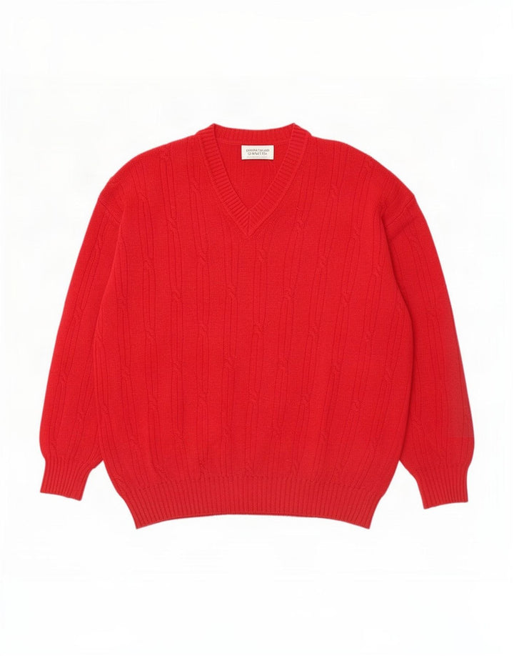 Maglione da uomo con scollo a V Benetton grande lana d'agnello rossa