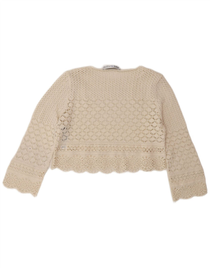 Top corto da donna Zara all'uncinetto UK 10 piccolo in poliestere bianco sporco