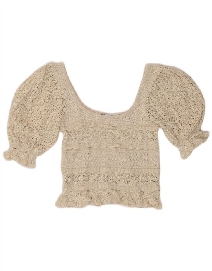 Top corto in camicetta all'uncinetto da donna Zara UK 10 piccolo beige