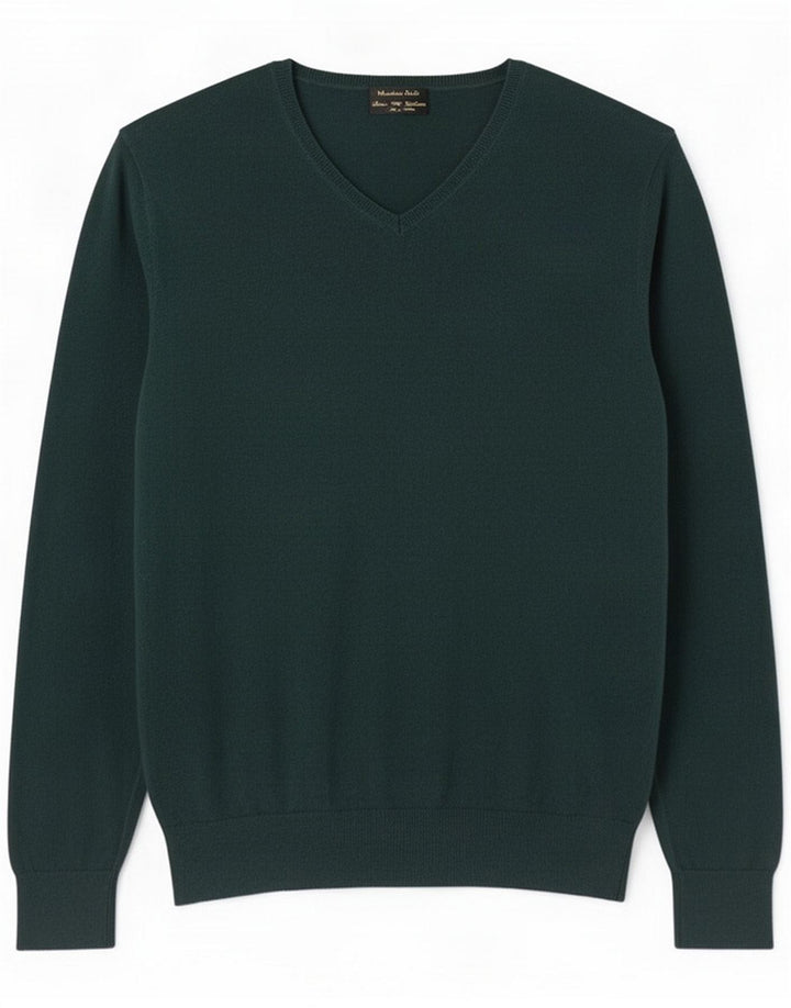 Maglione da uomo con scollo a V Massimo Dutti in cotone verde medio