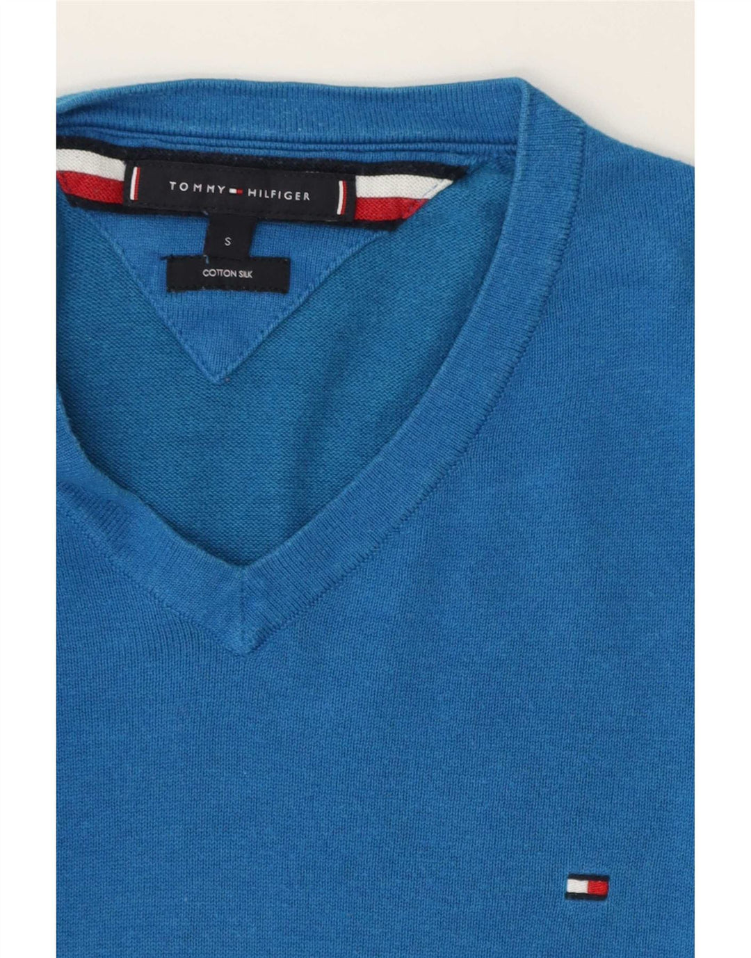 Maglione maglione con scollo a V da uomo Tommy Hilfiger piccolo cotone blu