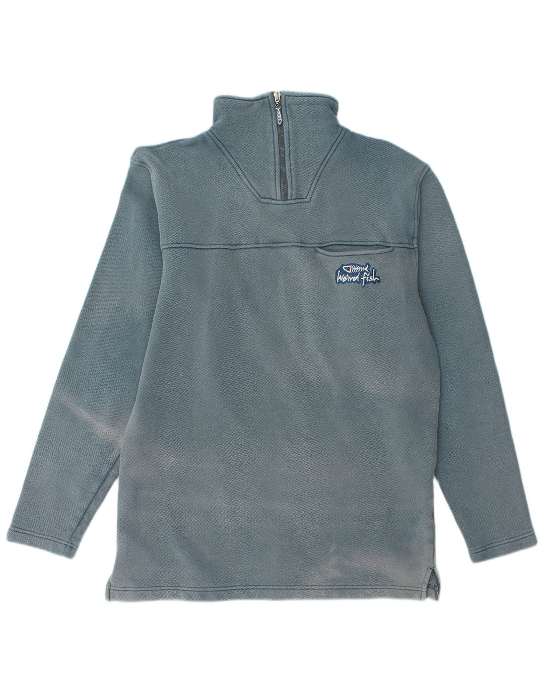 WEIRD FISH Felpa da uomo con collo con zip, maglione piccolo in cotone blu