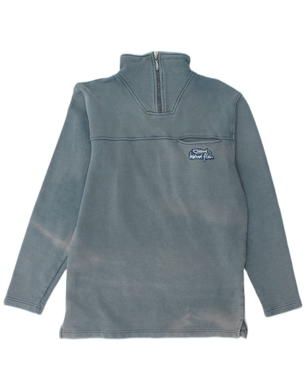 WEIRD FISH Felpa da uomo con collo con zip, maglione piccolo in cotone blu